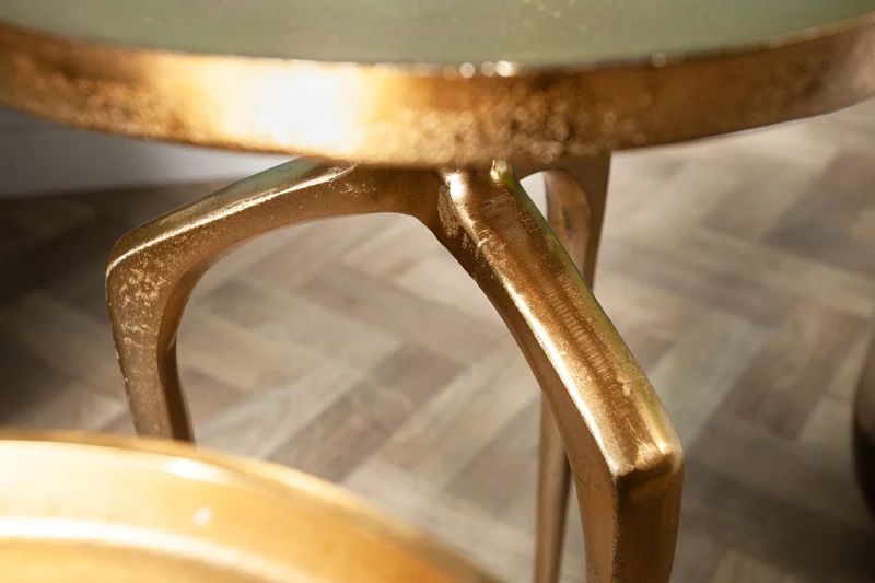 Lot de 2 tables d'appoint ABSTRACT 60cm métal doré rondes design Shabby Chic