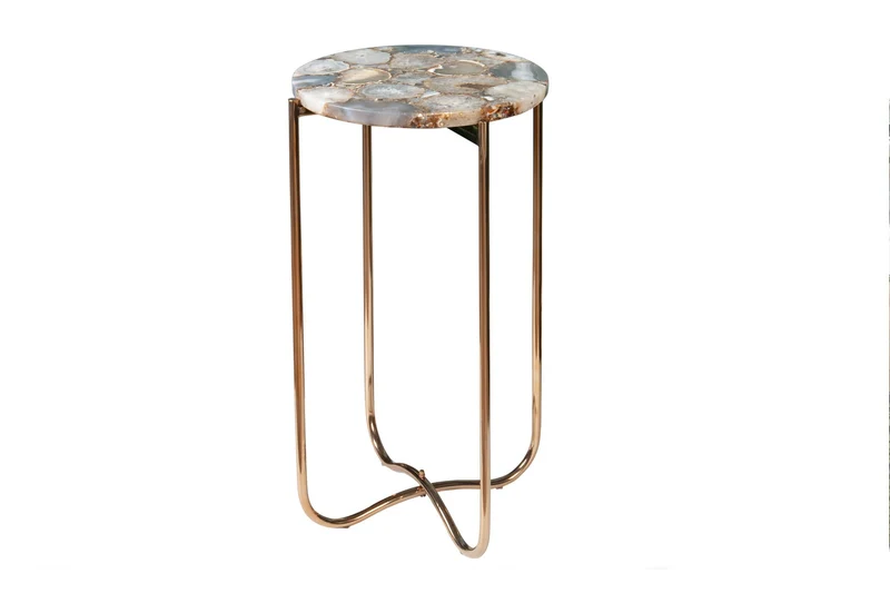 Table d'appoint ronde NOBLE I 35cm pierre précieuse agate pliable structure métal doré