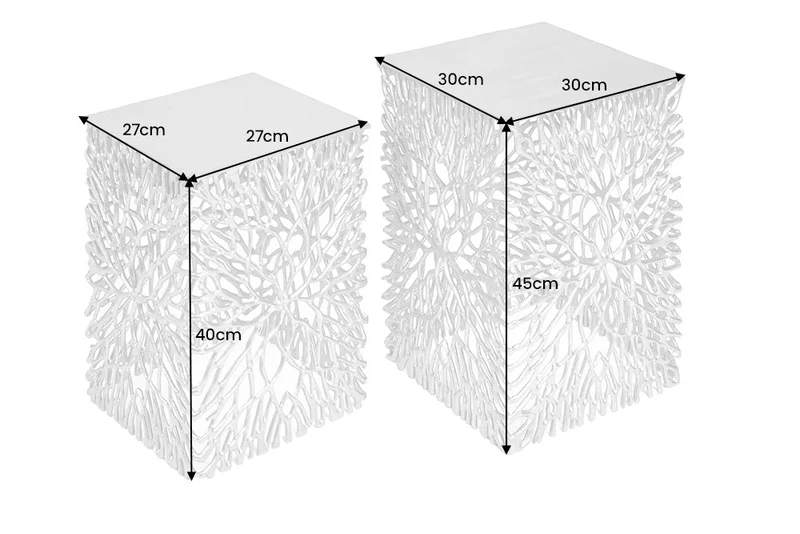 Table d'appoint en filigrane, lot de 2, ABSTRACT LEAF, 45 cm, argent, fait main