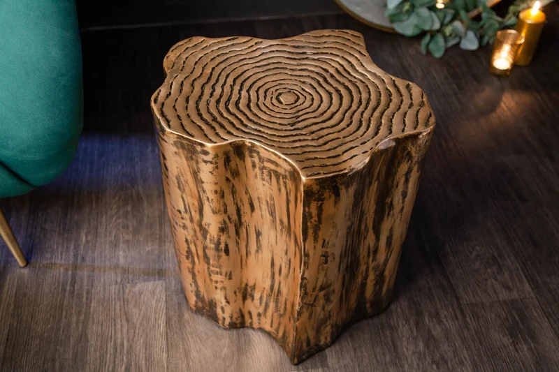 Table d’appoint extravagante ORGANIC ORIENT 45cm design tronc d’arbre en métal doré