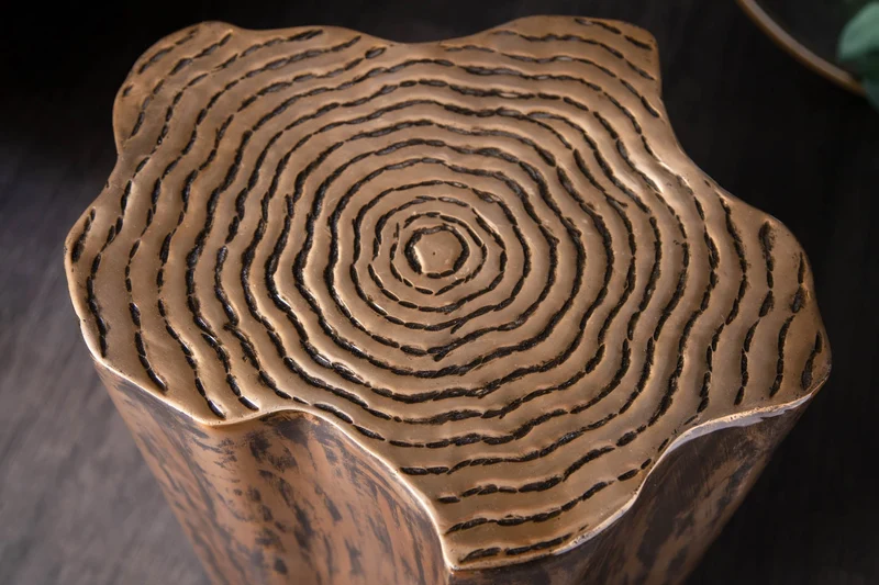 Table d’appoint extravagante ORGANIC ORIENT 45cm design tronc d’arbre en métal doré