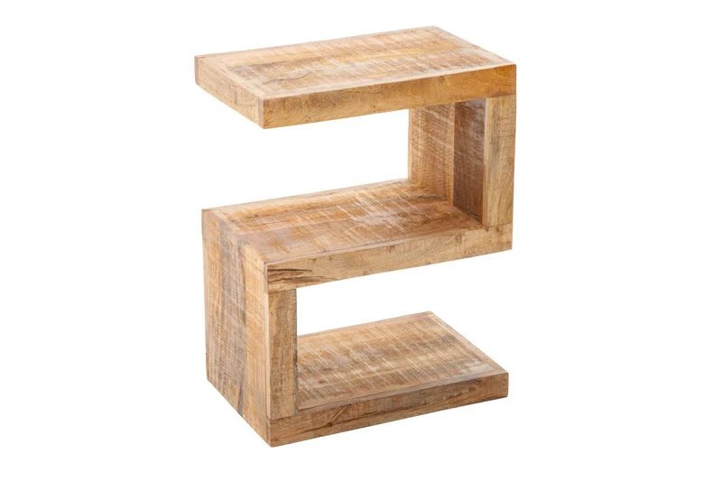 Table d'appoint artisanale S 60cm en bois de manguier massif avec étagère réglable