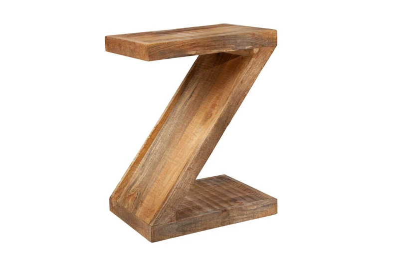 Table d'appoint massive Z 45 cm en bois de manguier en forme de Z faite à la main
