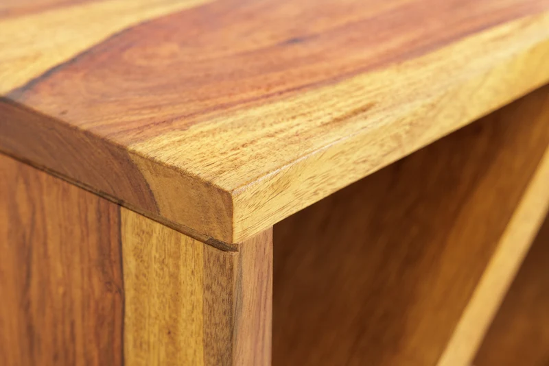 Casier à vin en bois massif CUBUS 40 cm marron finition pierre de Sheesham table d'appoint faite à la main