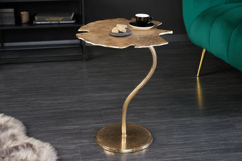 Table d'appoint décorative GINKGO LEAF 55cm métal doré fait main
