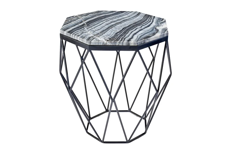 Table d'appoint design DIAMOND 50cm marbre gris métal noir