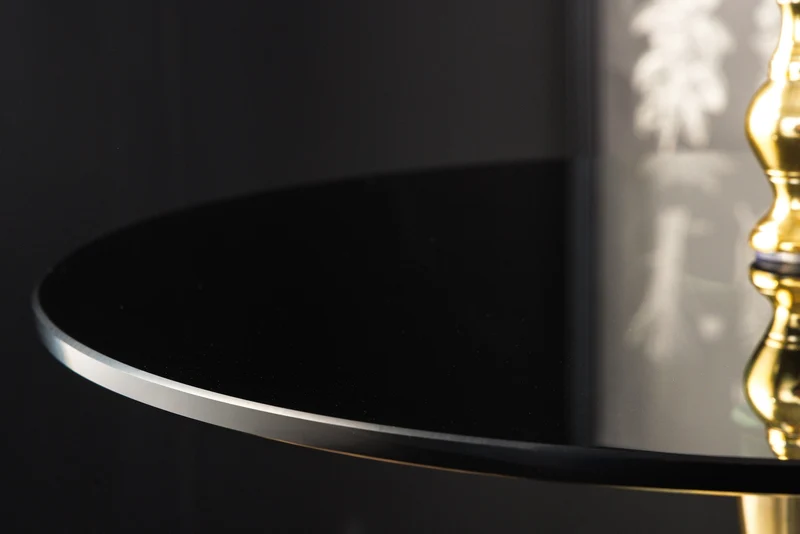 Table d'appoint design ABSTRACT 45cm métal doré plateau verre noir fait main ronde