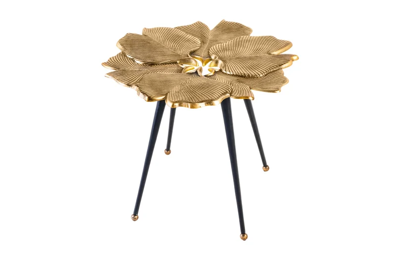 Table d'appoint décorative GINKGO LEAFS 60cm métal doré fait main