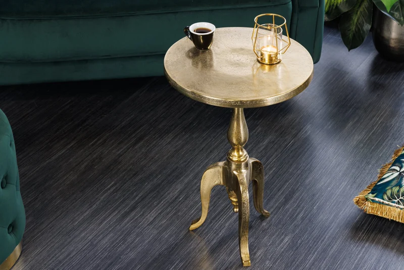 Table d'appoint baroque SAVOY 55cm métal doré trépied ronde vintage