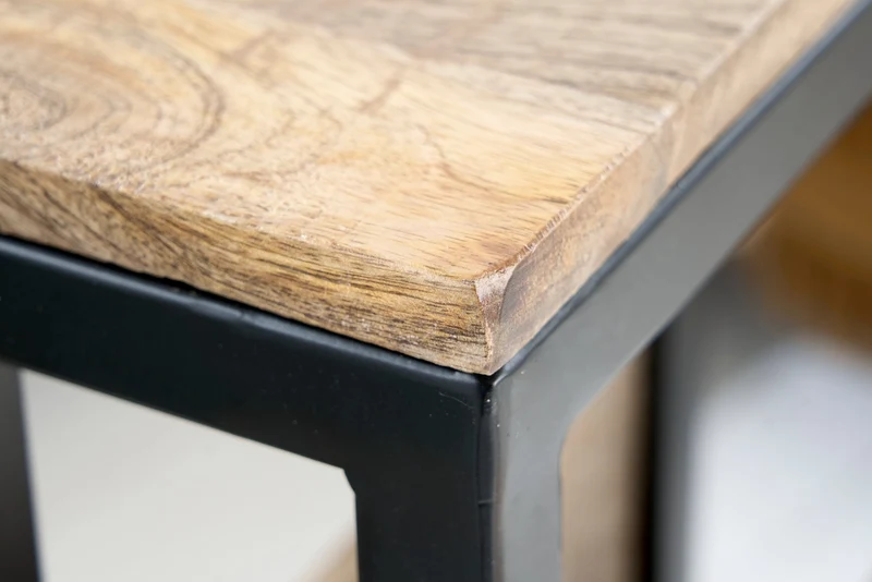 Table d'appoint moderne CONCIERGE 60 cm en bois de manguier naturel avec espace de rangement et structure en métal