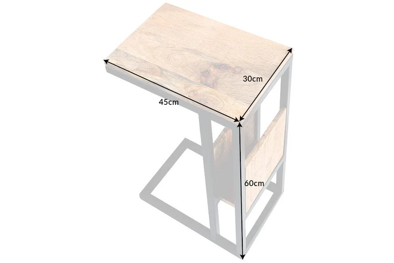 Table d'appoint moderne CONCIERGE 60 cm en bois de manguier naturel avec espace de rangement et structure en métal