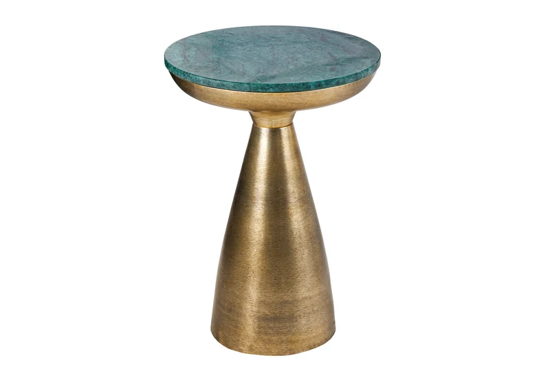 Table d'appoint ronde ELEMENTS 60 cm en marbre vert doré faite main