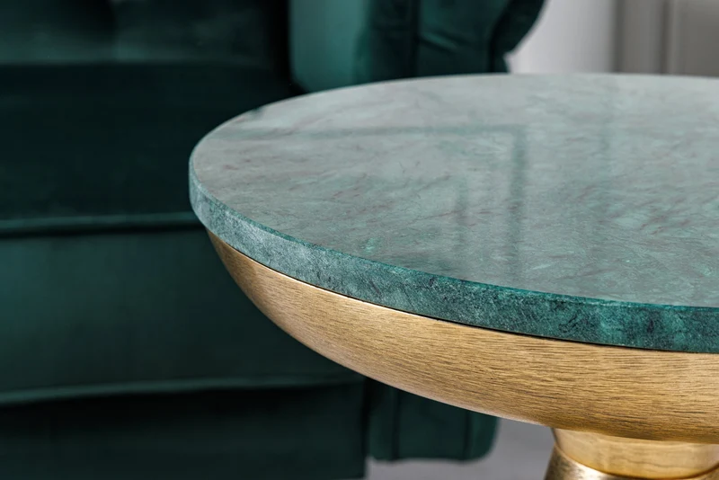 Table d'appoint ronde ELEMENTS 60 cm en marbre vert doré faite main