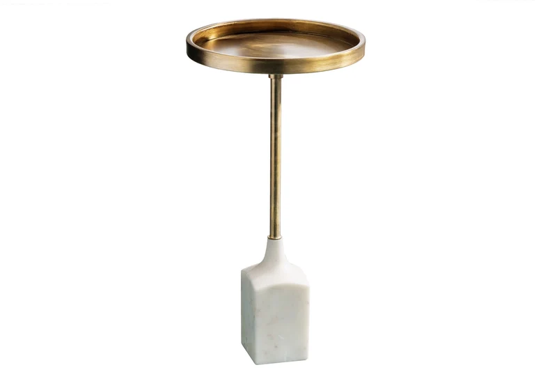 Table d'appoint design TRAYFUL 60cm base marbre blanc doré antique fait main ronde
