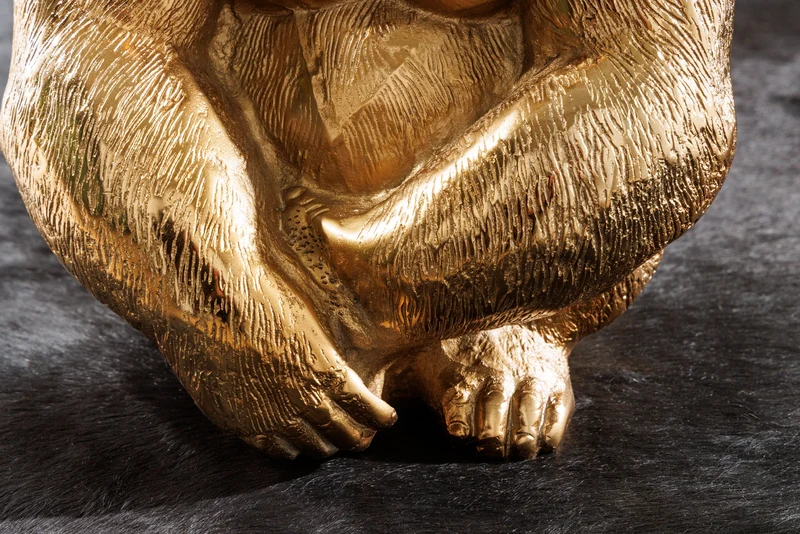 Table d'appoint ronde KONG 50cm métal doré verre figurine singe sculpture gorille