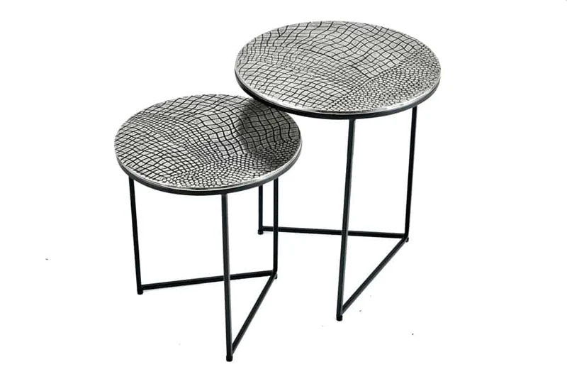 Ensemble de 2 tables d'appoint rondes ELEMENTS 50cm argent antique design crocodile fait main