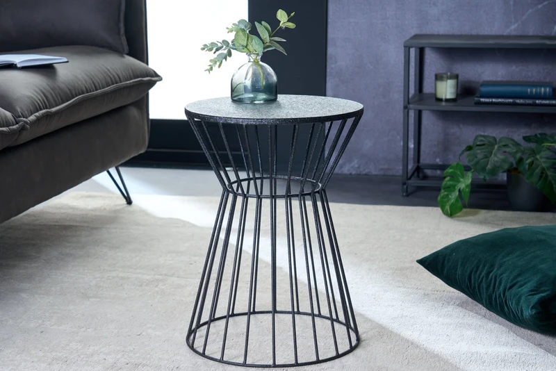 Table d'appoint ronde VARIATION 45cm structure métal noir fer fait main