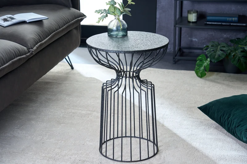 Table d'appoint ronde VARIATION 55cm structure en fer noir fait main