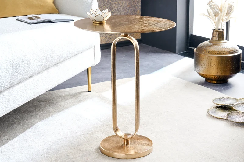 Table d'appoint ronde ELEGANCE 60cm métal doré aluminium fait main