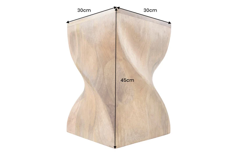 Tabouret massif TWIST 45cm en bois de manguier naturel table d'appoint faite main