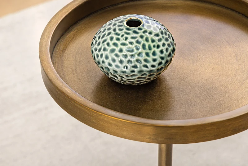 Table d'appoint ronde TRAYFUL 60cm laiton antique fer base marbre vert fait main