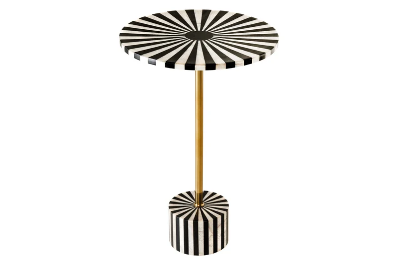 Table d'appoint en marqueterie d'os HARMONY NATURE 55 cm noir blanc incrustation artisanale