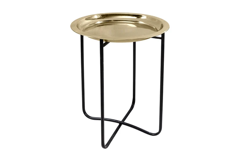 Table d'appoint ronde CASABLANCA 50cm laiton doré noir plateau amovible pliable