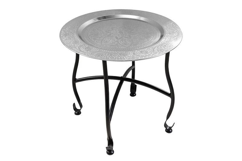 Table d'appoint ronde MARRAKESH 40cm table à thé argentée plateau amovible pliable