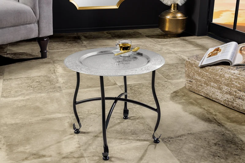Table d'appoint ronde MARRAKESH 40cm table à thé argentée plateau amovible pliable