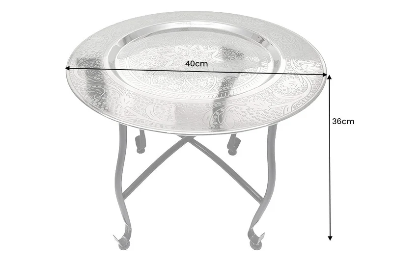 Table d'appoint ronde MARRAKESH 40cm table à thé argentée plateau amovible pliable