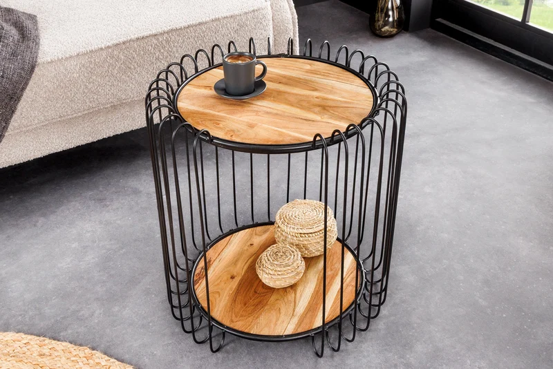 Table d'appoint industrielle TRUE ELEMENTS 50cm en bois massif d'acacia naturel