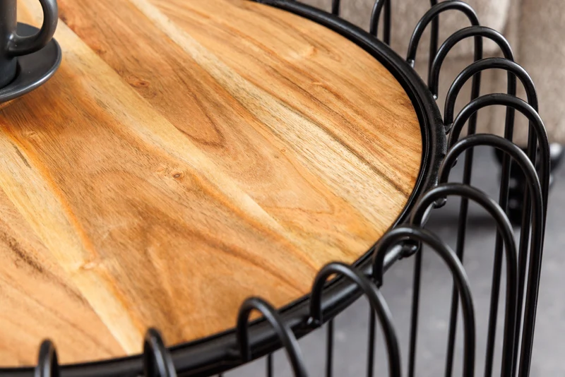 Table d'appoint industrielle TRUE ELEMENTS 50cm en bois massif d'acacia naturel