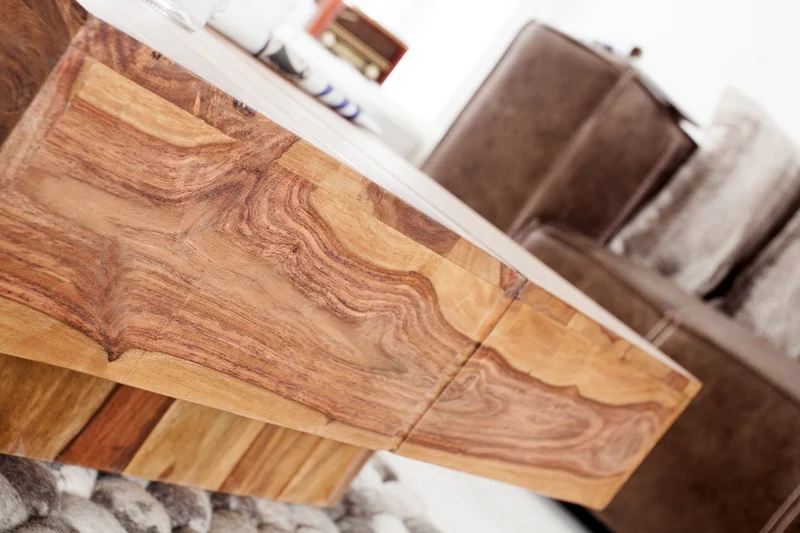 Table basse design en bois massif BOLT 70cm marron finition pierre de Sheesham faite main