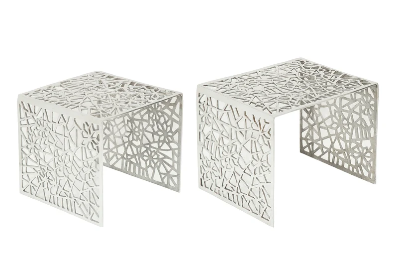 Table basse artisanale ABSTRACT 49cm lot de 2 argent au design Gap