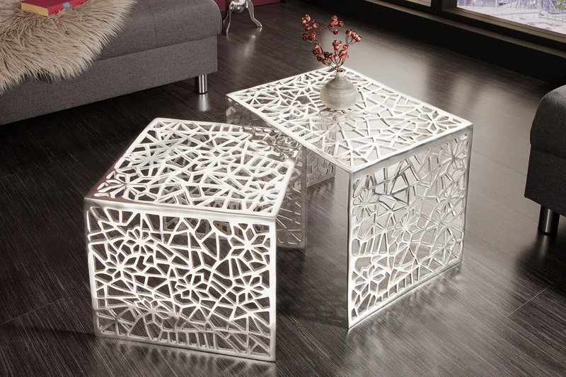 Table basse artisanale ABSTRACT 49cm lot de 2 argent au design Gap