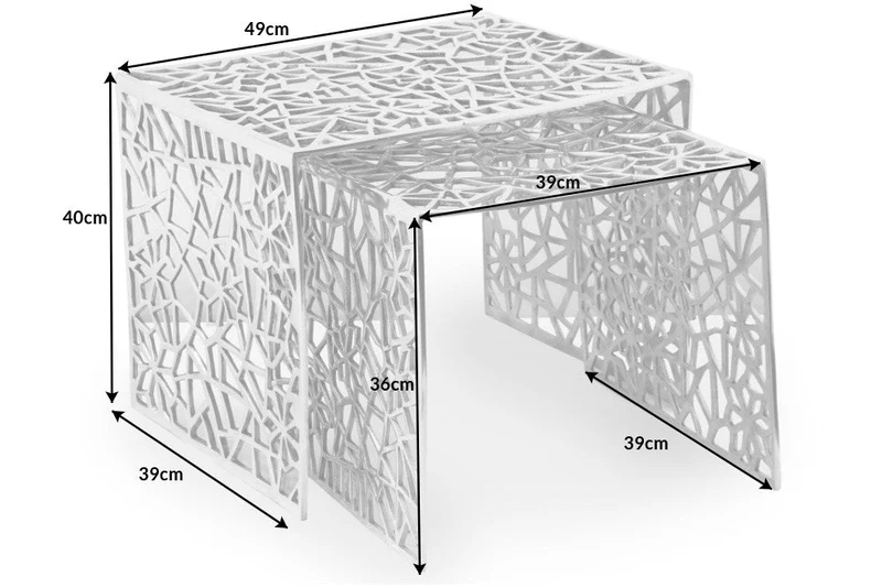 Table basse artisanale ABSTRACT 49cm lot de 2 argent au design Gap