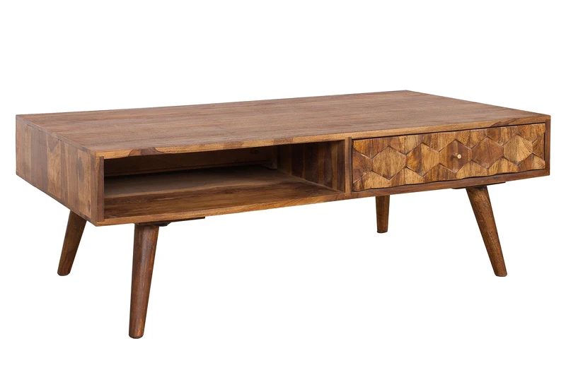 Table basse en bois massif MYSTIC LIVING 100cm finition pierre de Sheesham marron avec espace de rangement