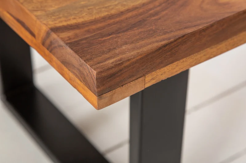 Table basse en bois massif IRON CRAFT 100cm finition pierre de Sheesham marron Design industriel
