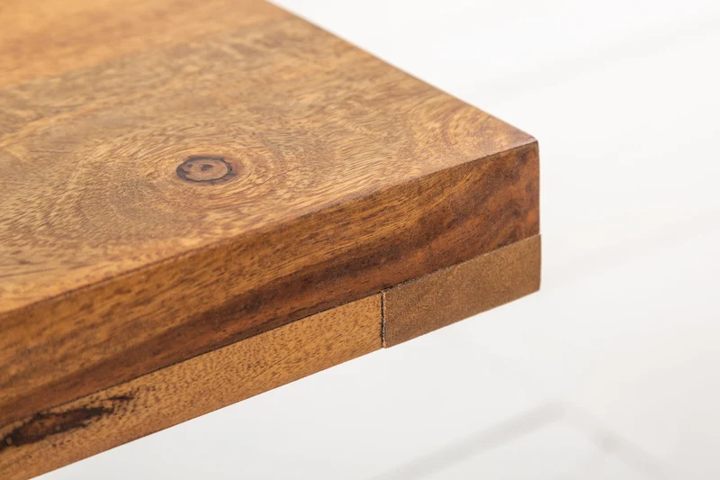 Table basse en bois massif IRON CRAFT 100cm finition pierre de Sheesham marron Design industriel