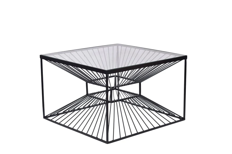 Table basse abstraite ILLUSION 60cm métal noir verre fait main design moderne