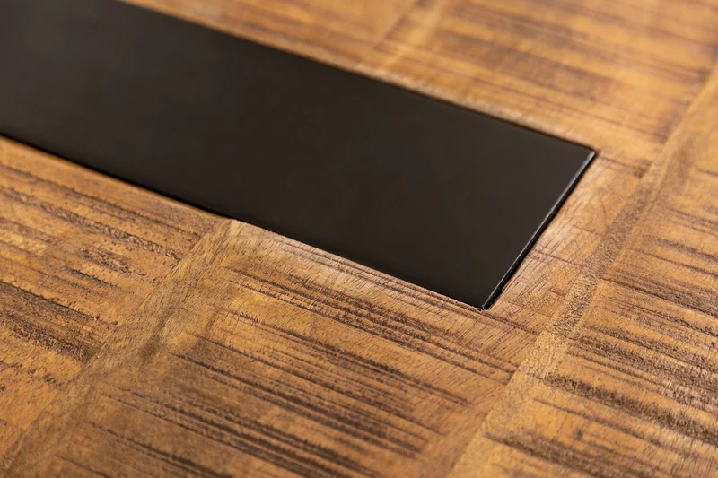 Table basse solide IRON CRAFT 100cm marron bois de manguier naturel métal noir