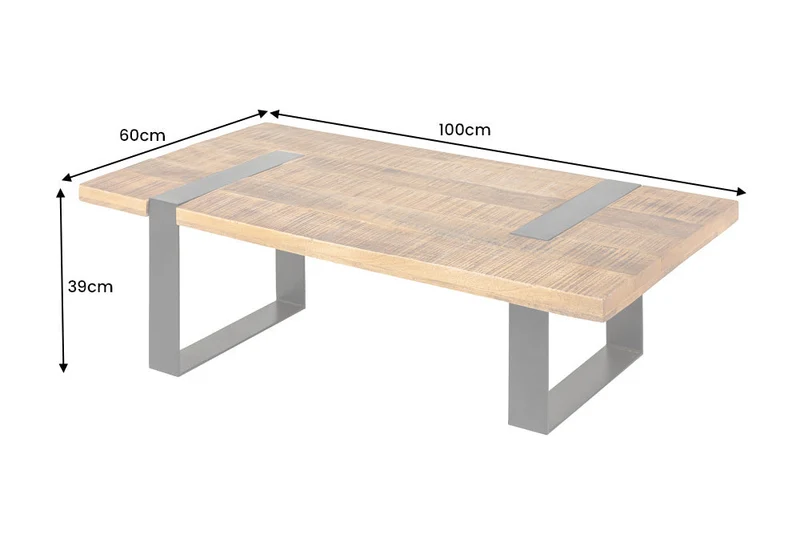 Table basse solide IRON CRAFT 100cm marron bois de manguier naturel métal noir