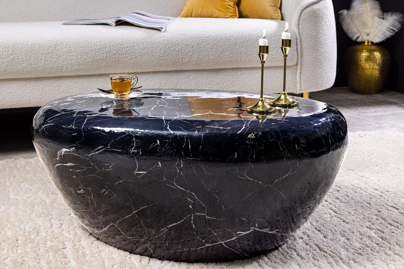 Table basse artisanale STONE 75cm design marbre noir métal