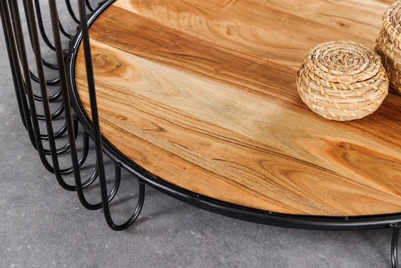 Table basse industrielle TRUE ELEMENTS 70cm en bois massif d'acacia naturel