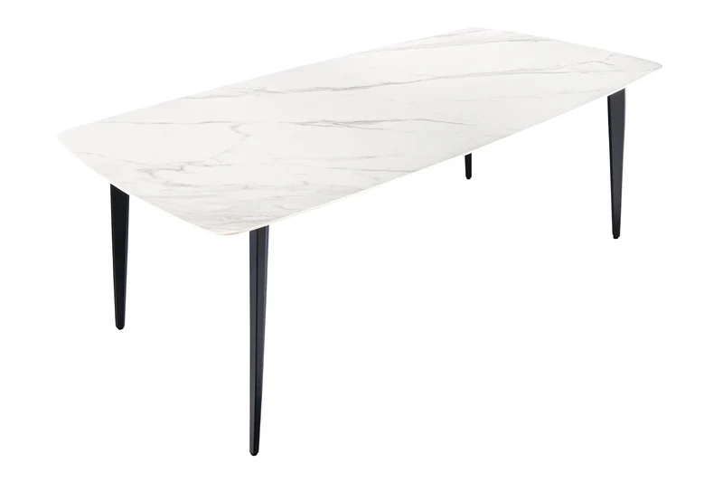 Table à manger MILANO 160 cm marbre blanc céramique structure métal noir
