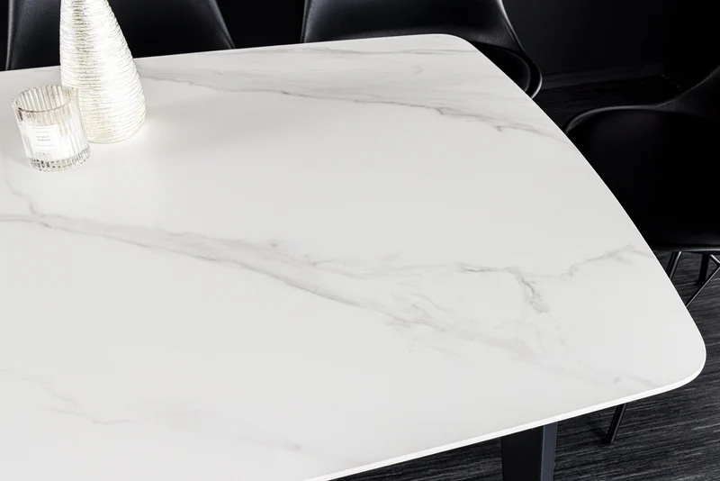 Table à manger MILANO 160 cm marbre blanc céramique structure métal noir
