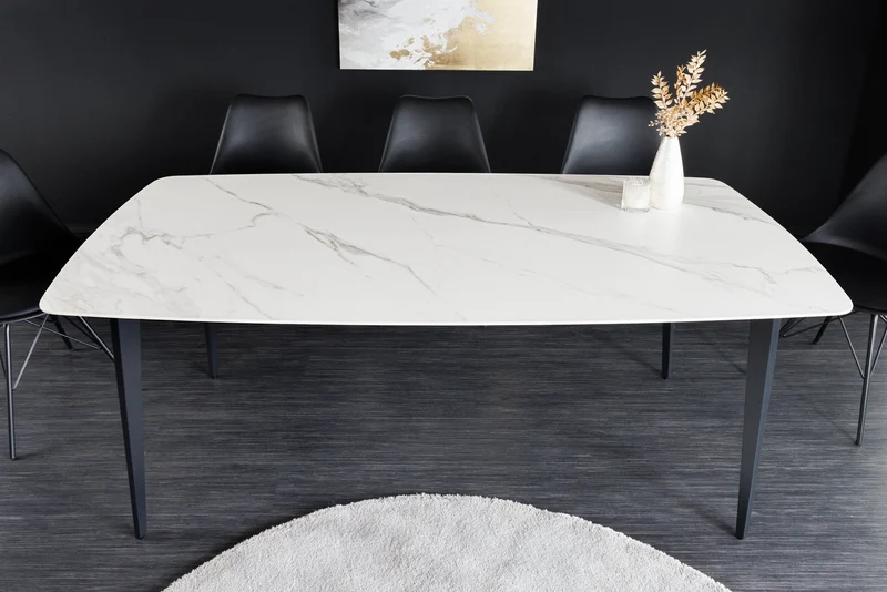 Table à manger MILANO 180 cm marbre blanc céramique structure métal noir