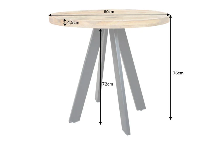 Table à manger solide IRON CRAFT 80cm ronde en bois de manguier naturel