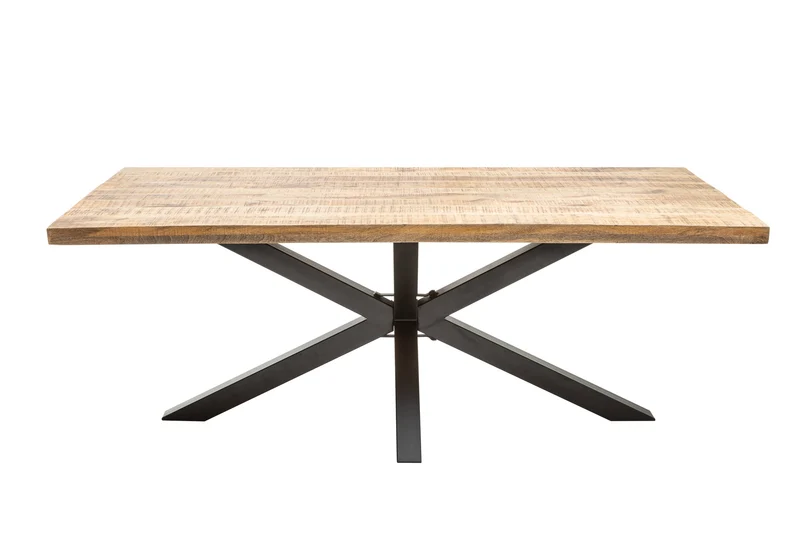 Table à manger industrielle solide GALAXIE 180cm en bois de manguier structure en forme d'étoile