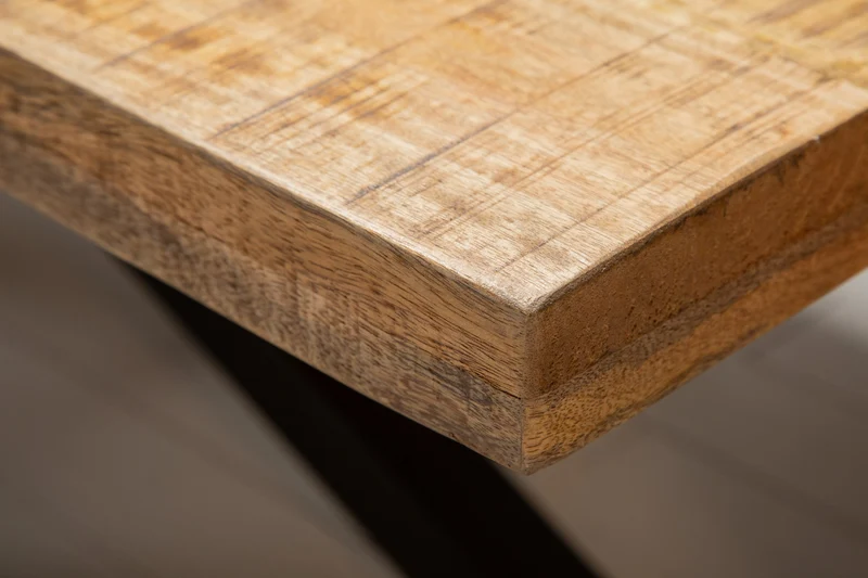 Table à manger industrielle solide GALAXIE 200cm en bois de manguier structure en forme d'étoile